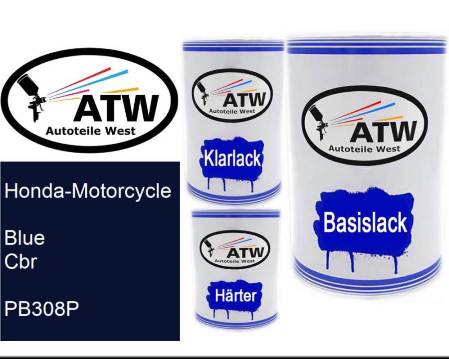 Honda-Motorcycle, Blue Cbr, PB308P: 500ml Lackdose + 500ml Klarlack + 250ml Härter - Set, von ATW Autoteile West.